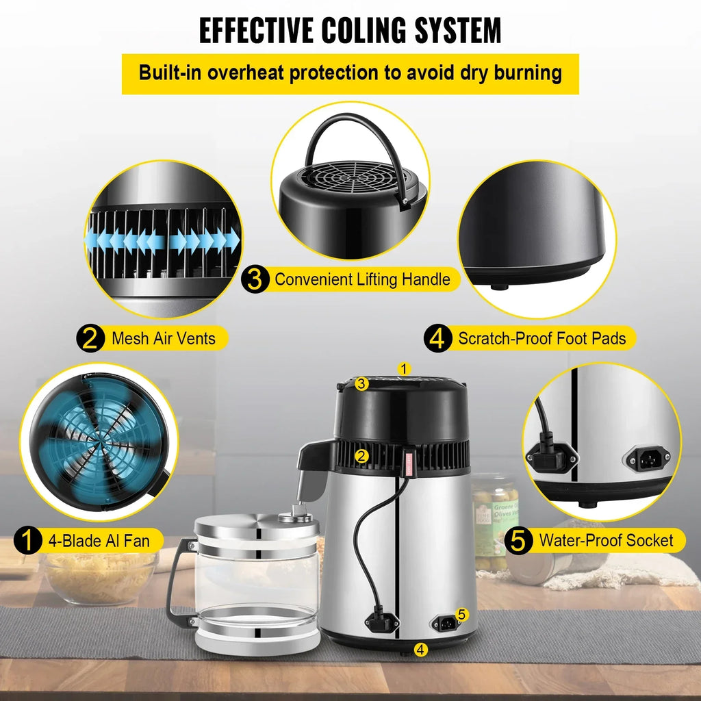 VEVOR 4L Water Distiller Filter Machine Distilled Distillation Purifier Moonshine Apparatus DIY Dispenser Kit for Home Appliance