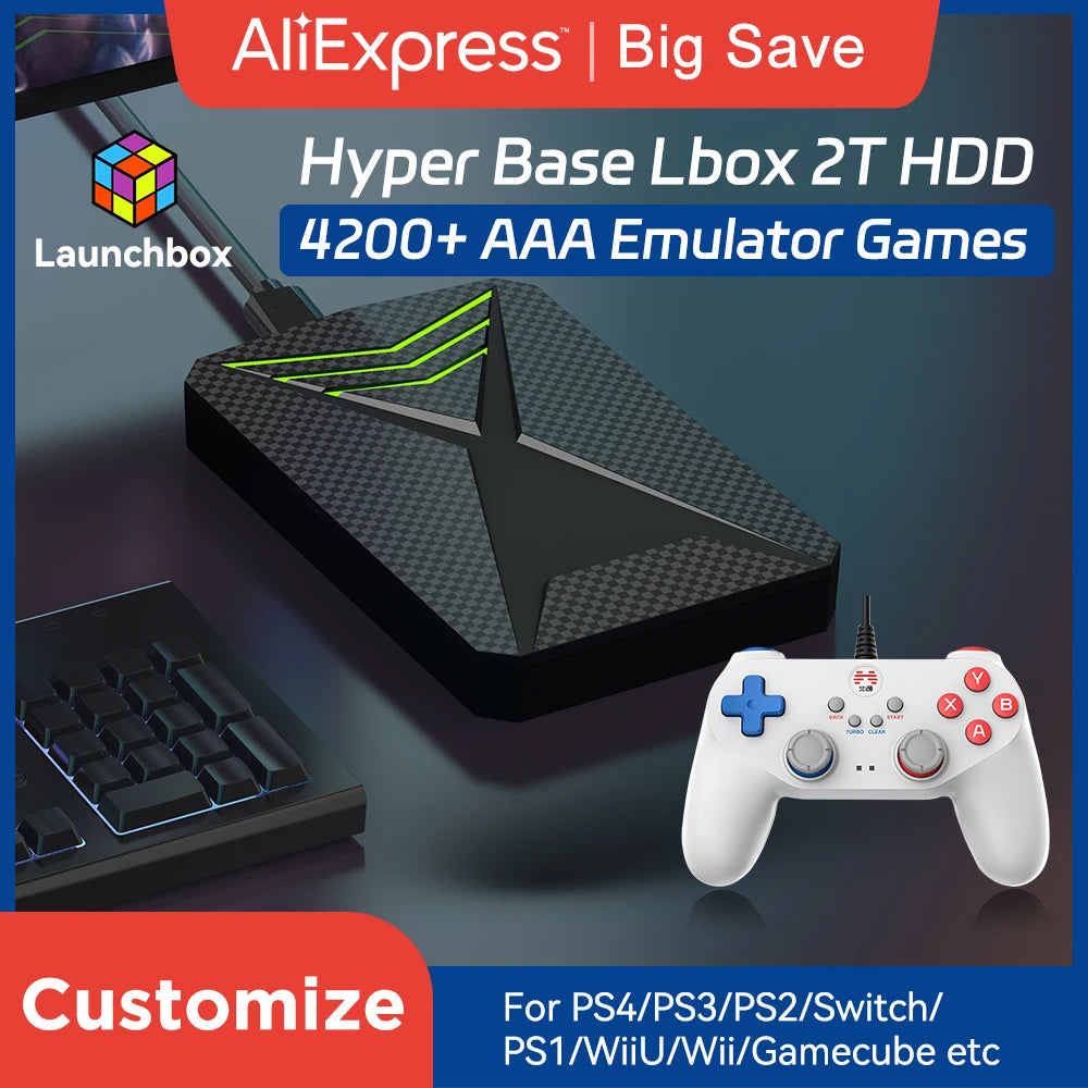 Launchbox 2T Game Hard Drive Disk for PS4/PS3/PS2/Wii/WiiU/GAMECUBE etc with 4200+ 3D/PC Games Portable Game Console For Laptop Ürün ana görseli