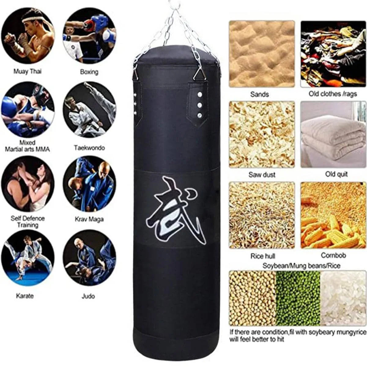 Heavy Punching Bag Set with Ceiling Hook Steel Chain Hanging Heavy Bag for Adults Muay Thai MMA Taekwondo Home Gym Training