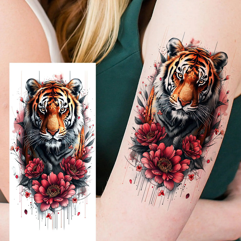 1 Sheet Unique Watercolr Lion Tiger Animals Temporary Tattoos Long Lasting Waterproof Fox Owl Fake Tattoo Sticker Body Art Tatoo