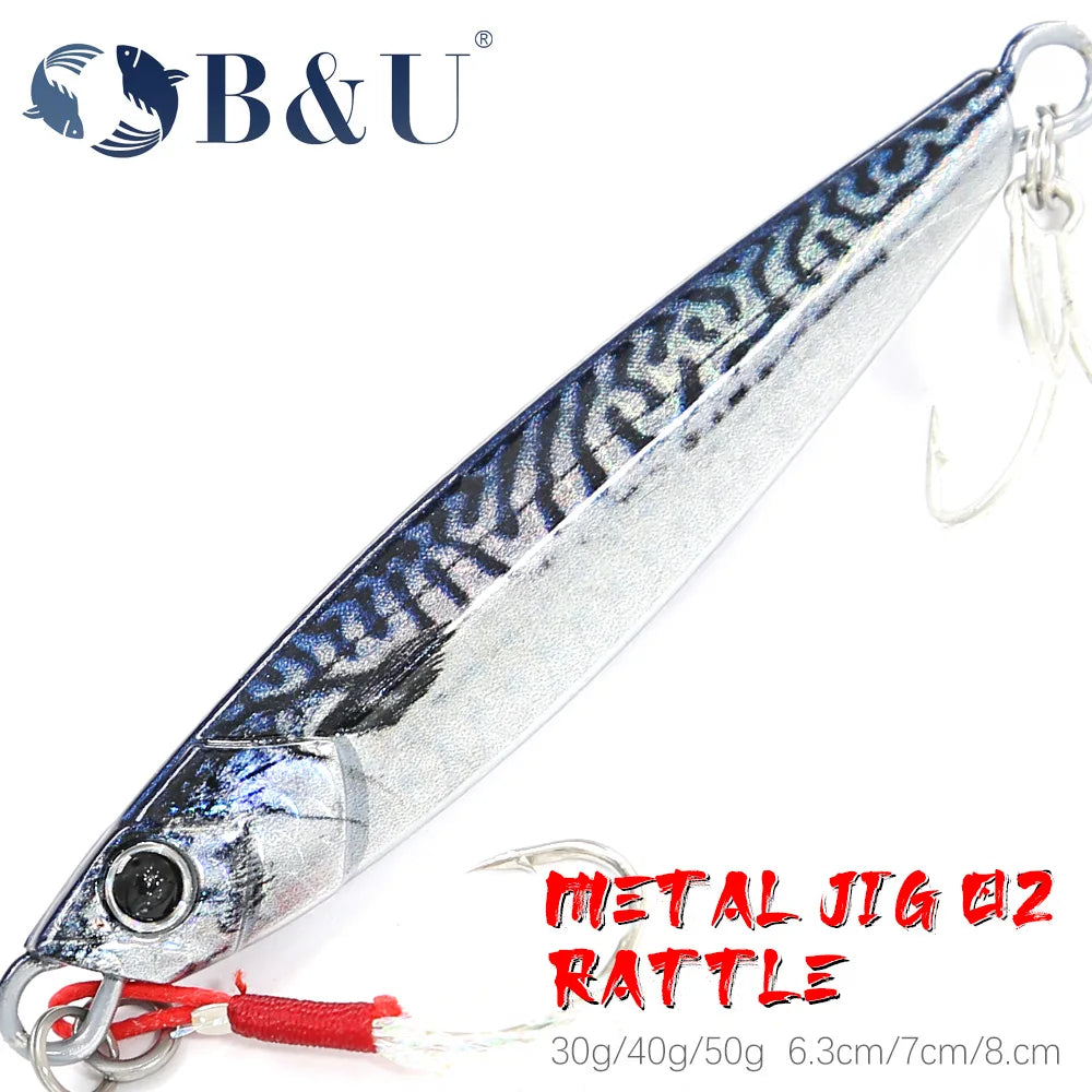 B&U Rattle Jig Sea Fishing Lures Metal Jig 40g 60g 80g Long Casting Lure Spinning Artificial Bait with Hook Spoon Fishing Tackle Ürün ana görseli