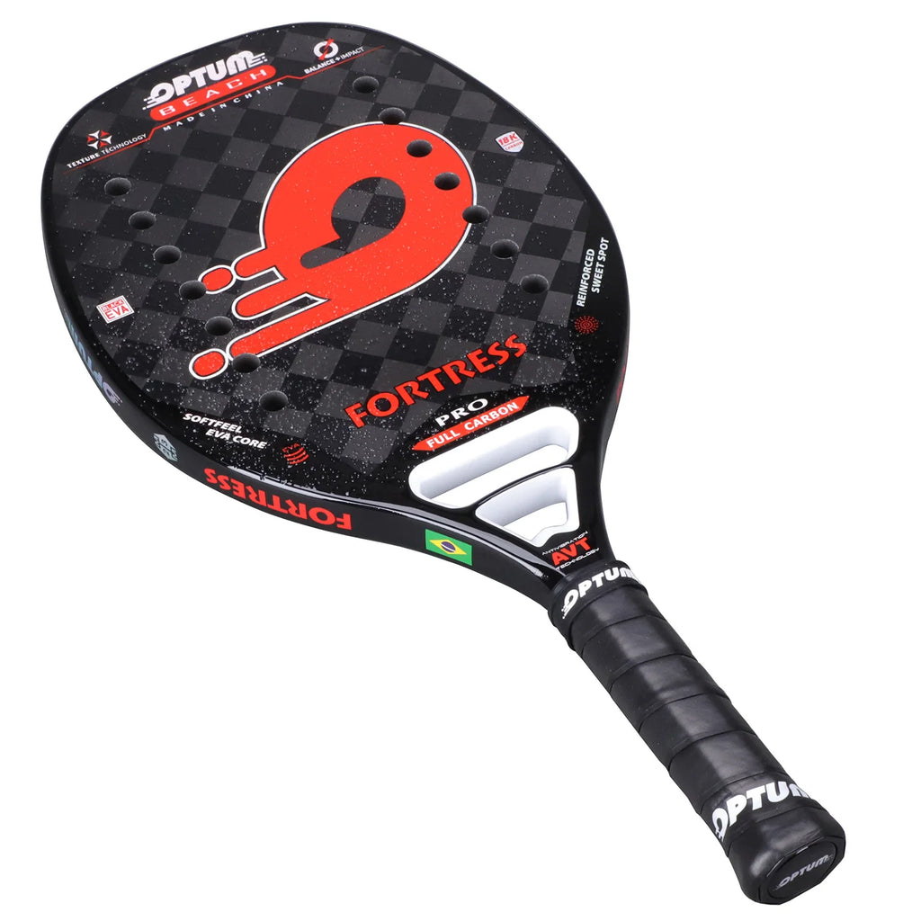 OPTUM FORTRESS 18K Carbon Fiber Rough Surface 14 Holes Beach Tennis Racket With Cover Bag