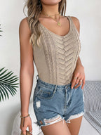 Spring Summer Casual V Neck Hollow Out Knitted Vest Solid Color Sleeveless Tops Orange Green White Khaki 2026 Women Clothes
