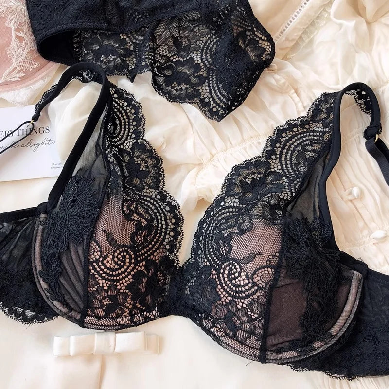 Full Lace Thin Cup Comfortable Young Girls Fashion Intimates, Wire Free Seamless Lingerie For Women Sexy Underwear Bra Pants