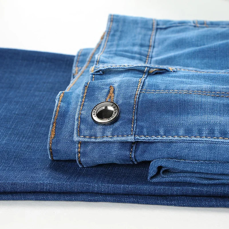 Man Pants Office Business Jeans Men Classic Blue Black Cotton Stretch Straight Denim Pants Male Brand Trousers