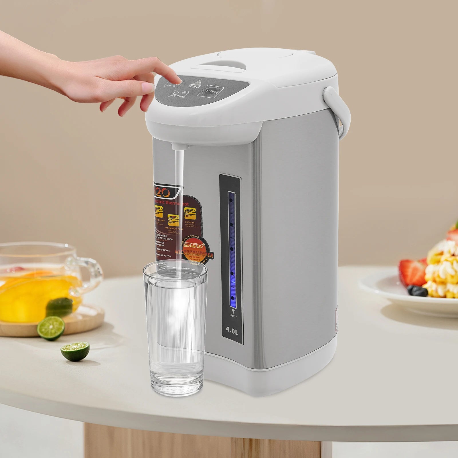4L Electric Water Boiler & Warmer, 750W Stainless Steel Hot Water Dispenser with 3 Dispensing Modes, 90°C Keep-Warm Main image