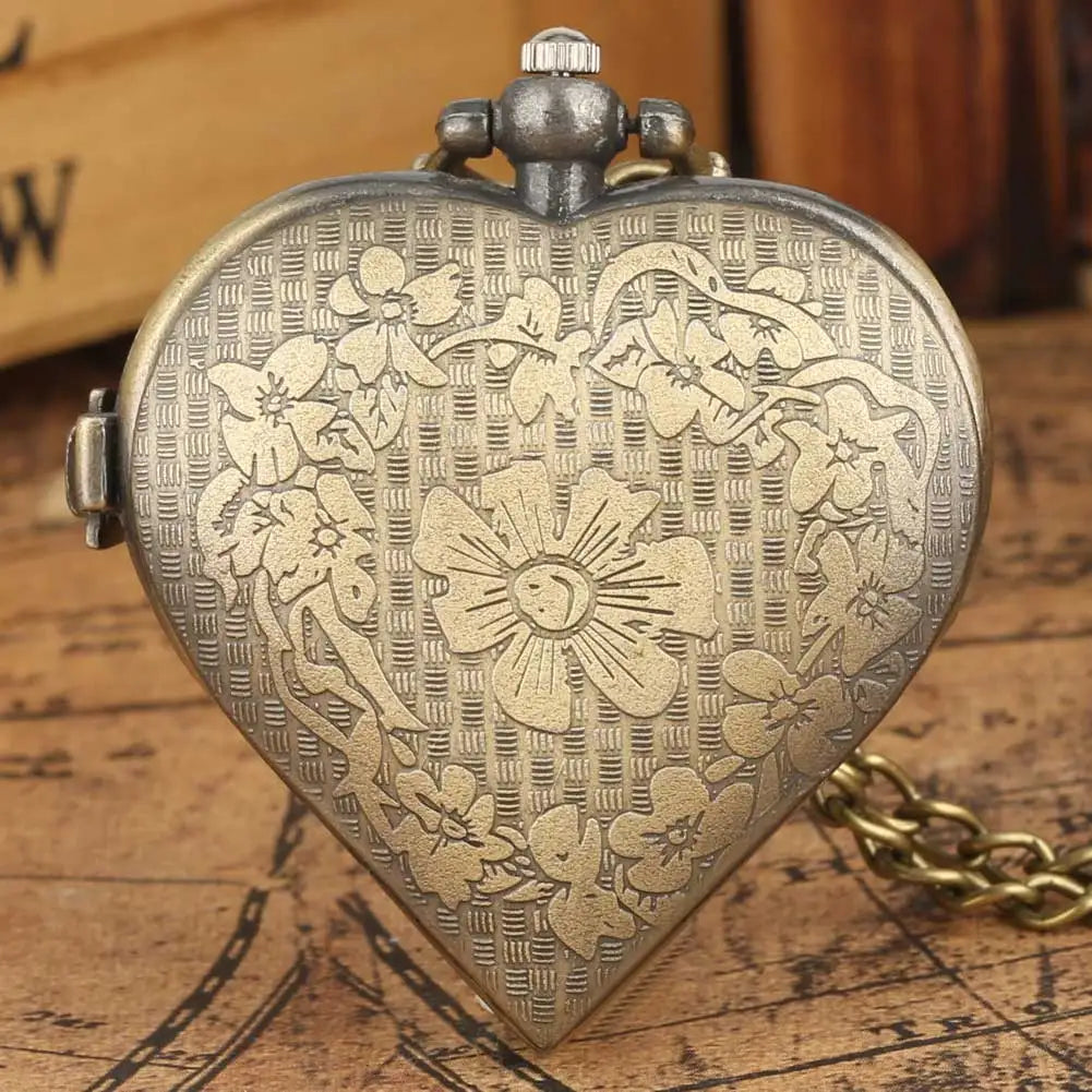Stylish romantic heart-shaped diamond quartz women's necklace pocket watch souvenir gift for girls