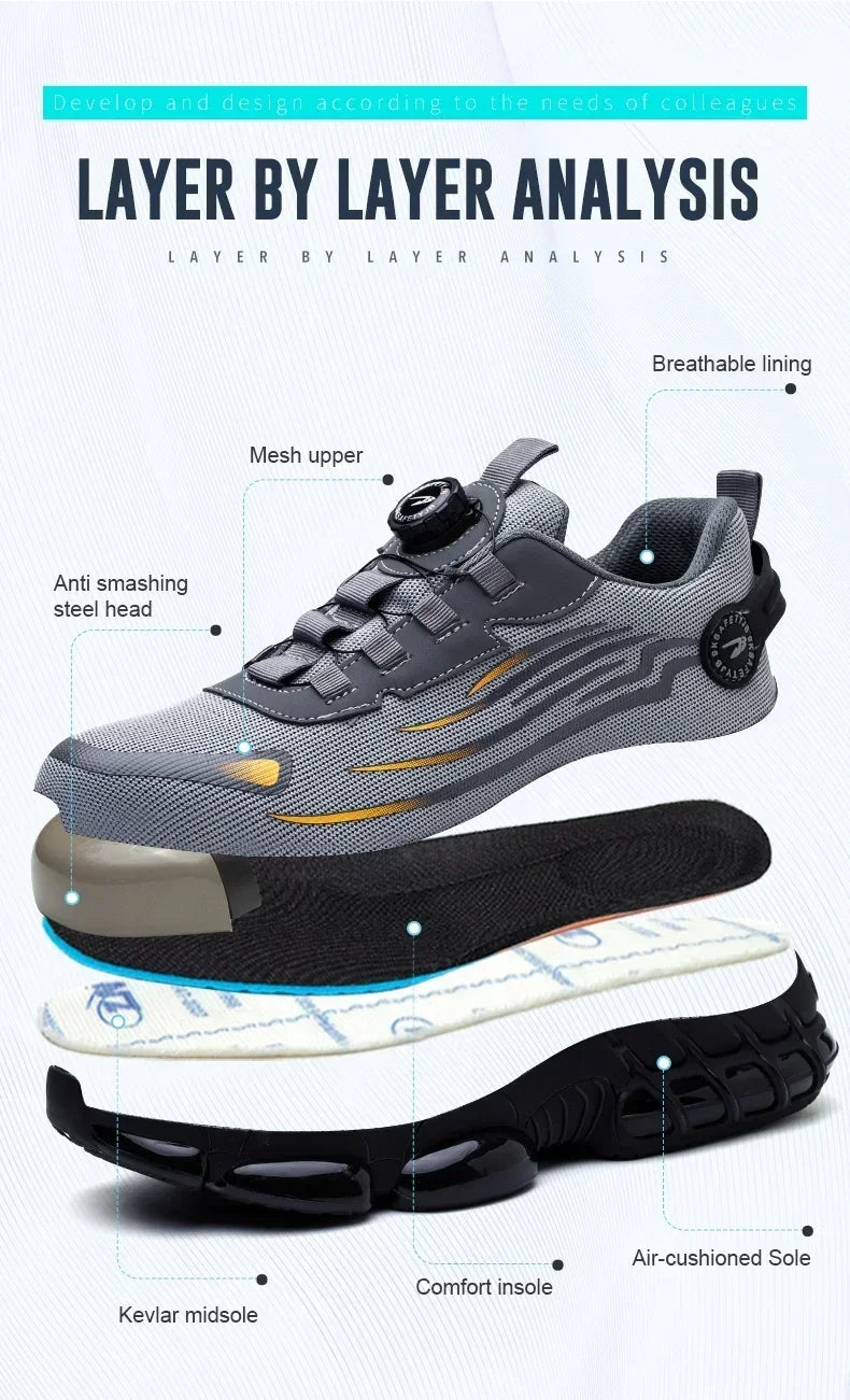 Men's Safety Shoes Protection And Elastic Safety Boots Fashionable Casual Shoes Breathable Odor Protection Men's Work Shoes