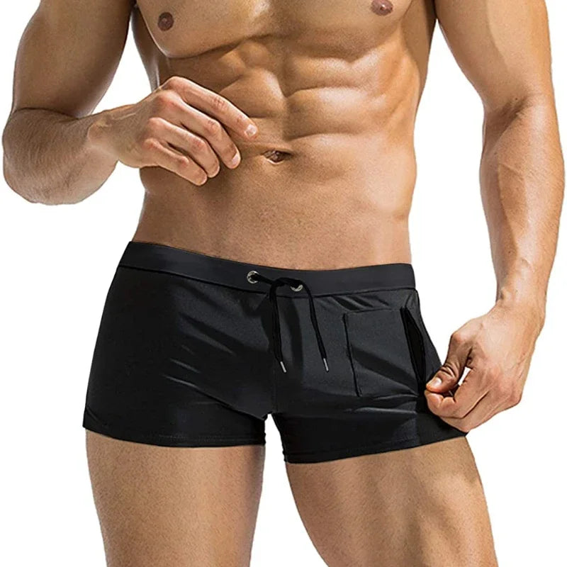 Mens Swim Trunk Swimwear with Zipper Pocket Bathing Suit Swimming Boxer Brief Square Leg Mesh Liner Board Shorts Swimsuits Ürün ana görseli