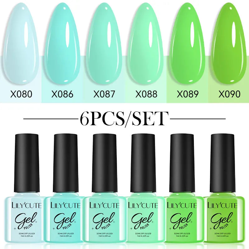 LILYCUTE 6PCS Gel Nail Polish Set Summer Neon Nail Gel Kits For DIY Nail Vernis Semi Permanent UV Lamp Gellak Nail Varnish Set