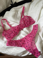 French Ultra Thin Lingerie Set Sexy Lace Floral Prints Bra Fashion Women Underwear Mesh Breathable Intimates Bras and Thong Sets