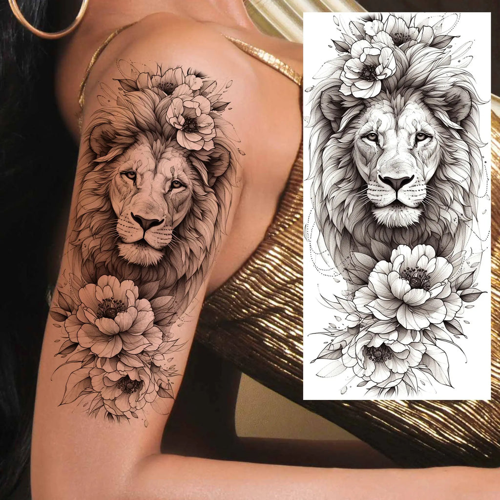 1 Sheet Unique Watercolr Lion Tiger Animals Temporary Tattoos Long Lasting Waterproof Fox Owl Fake Tattoo Sticker Body Art Tatoo