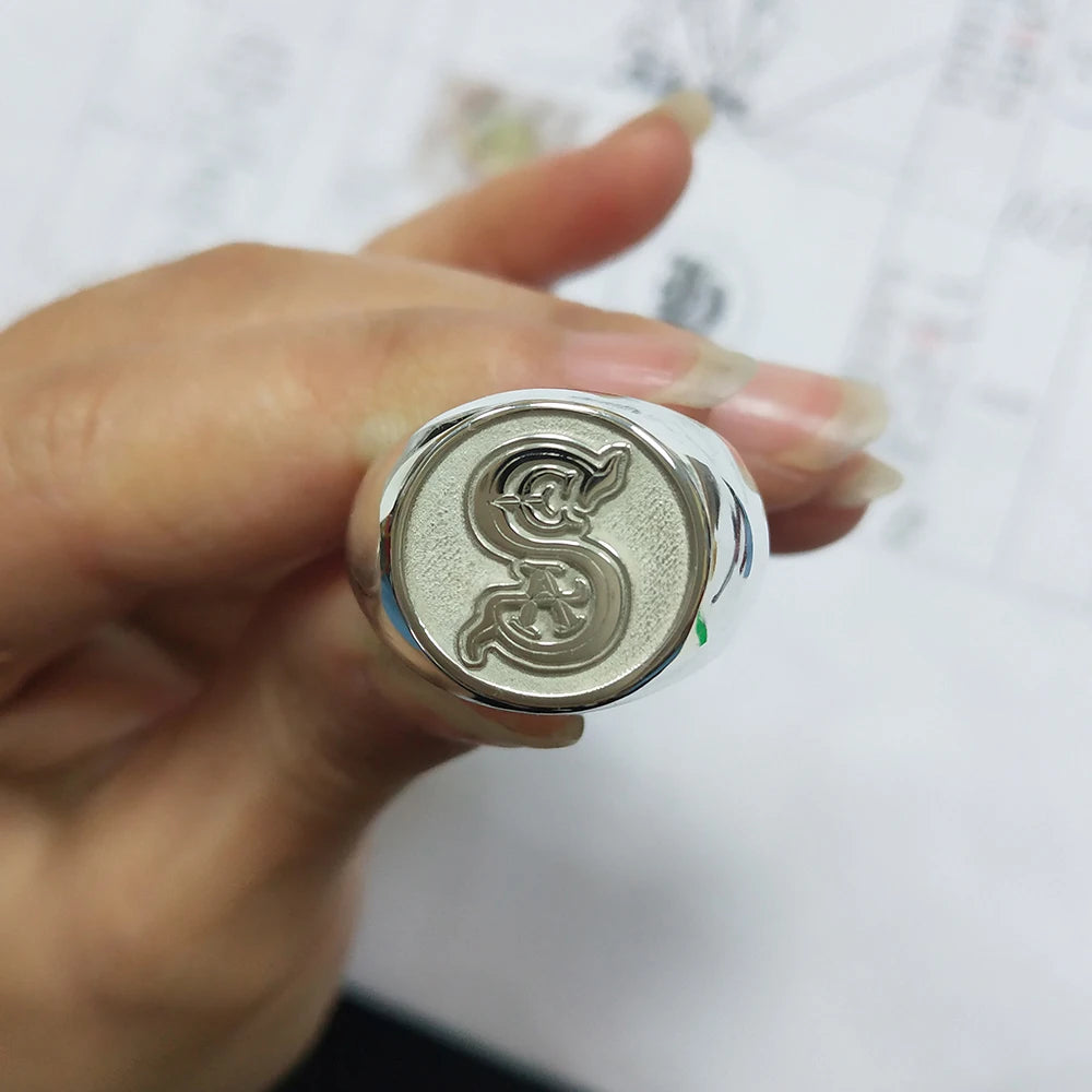 Custom Engraved 17mm Round Top Ring Engraved Signet Ring Personalize Engraving Letters Logo Rings Fashion Men Copper Jewelry