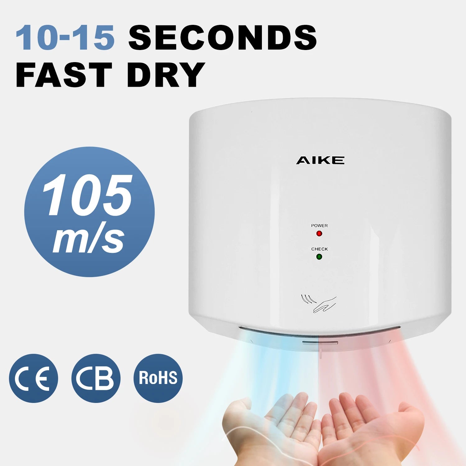 AIKE Bathroom Hands Dryer Wall Mounted Automatic High Speed Hands Dryer Commercial Smart Sensor Hands Drying Machine AK2630S Ürün ana görseli