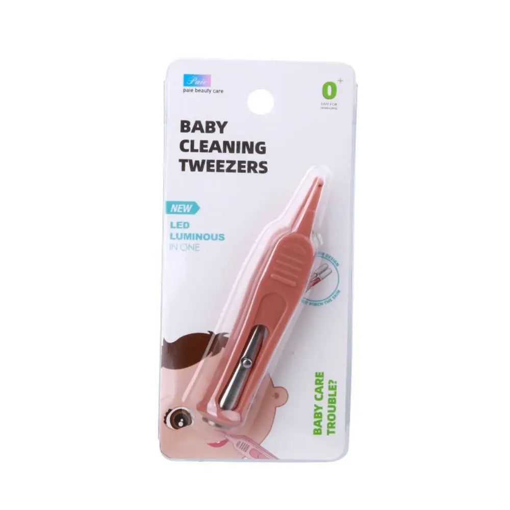 1PC Baby Dig Booger Clip Infants Clean Ear Nose Navel Safety Tweezers Safe Forceps Cleaning Supplies Forceps With LED Light