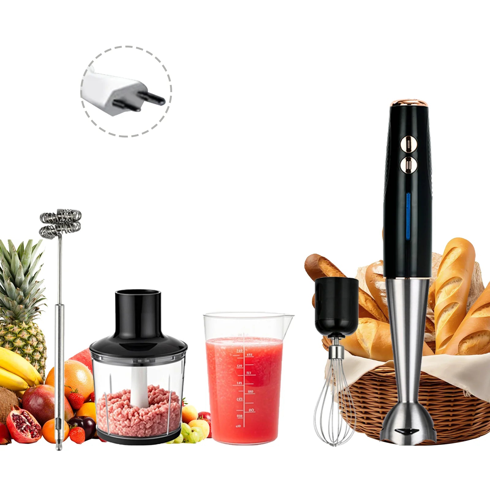5 in 1 16500rpm Immersion Hand Stick Blender Mixer Vegetable Meat Grinder 600ml Chopper Whisk 600ml Smoothie Cup Ürün ana görseli