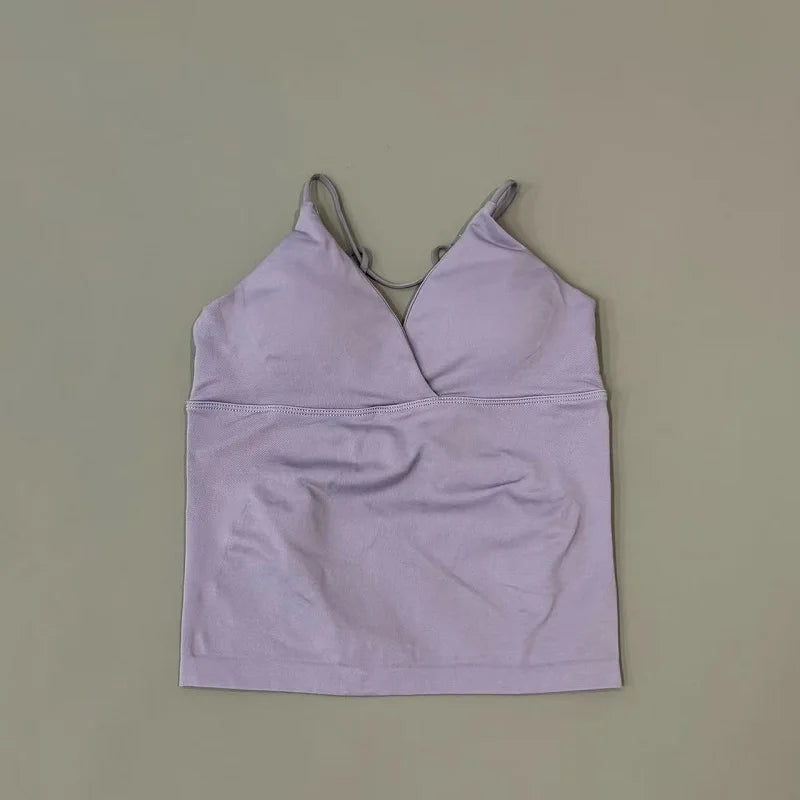 Vision Twist Front Longline Top Women Gym Tank Yoga Tops Quick Dry Thin Strap High Elastic Running Vest Push-up Fitness Vest