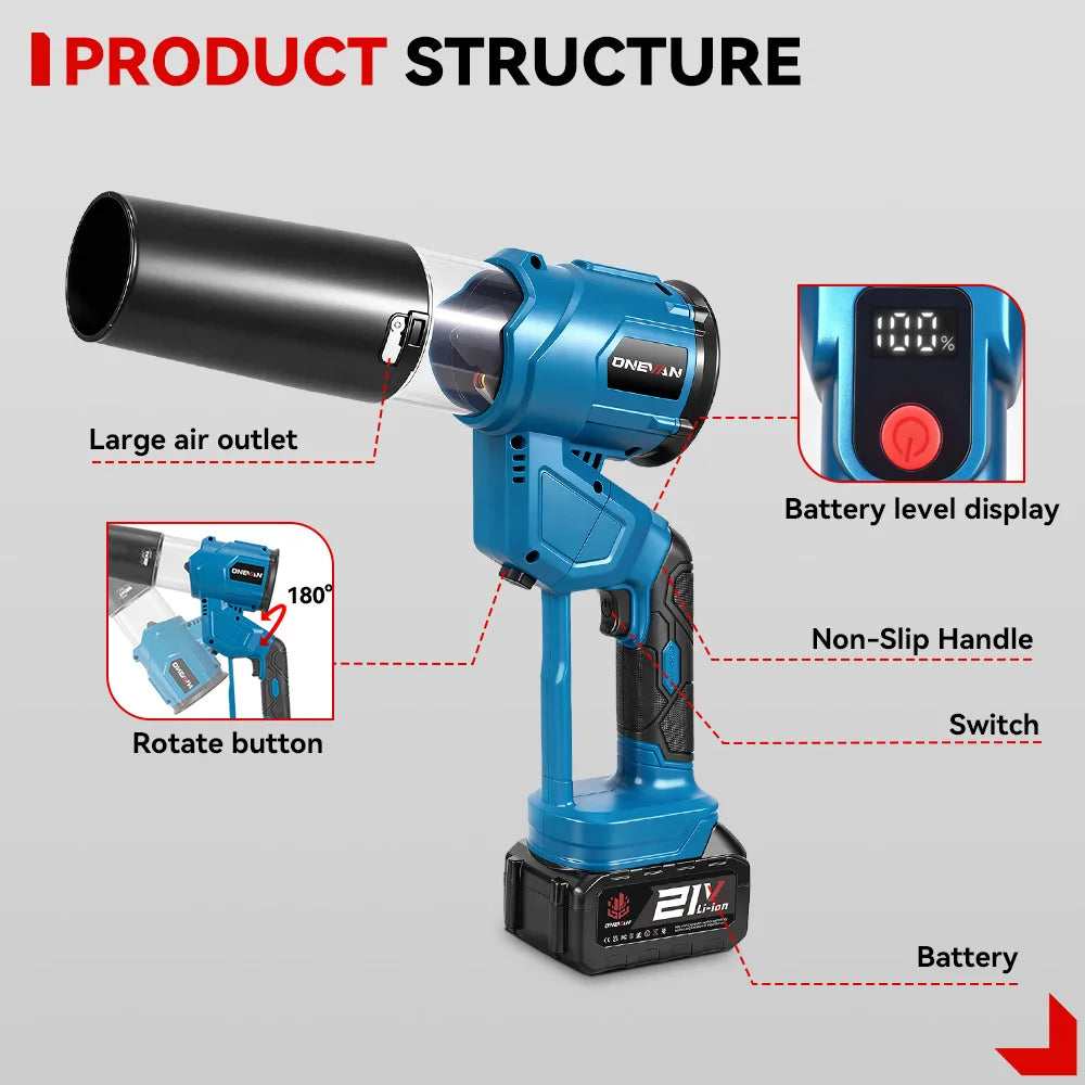 ONEVAN 2IN1 Brushless Electric Turbo Blower 38000RPM Cordless Handheld Dust Leaf Blowing Power Tool For Makita 18V Battery Pin Ürün ikincil görseli