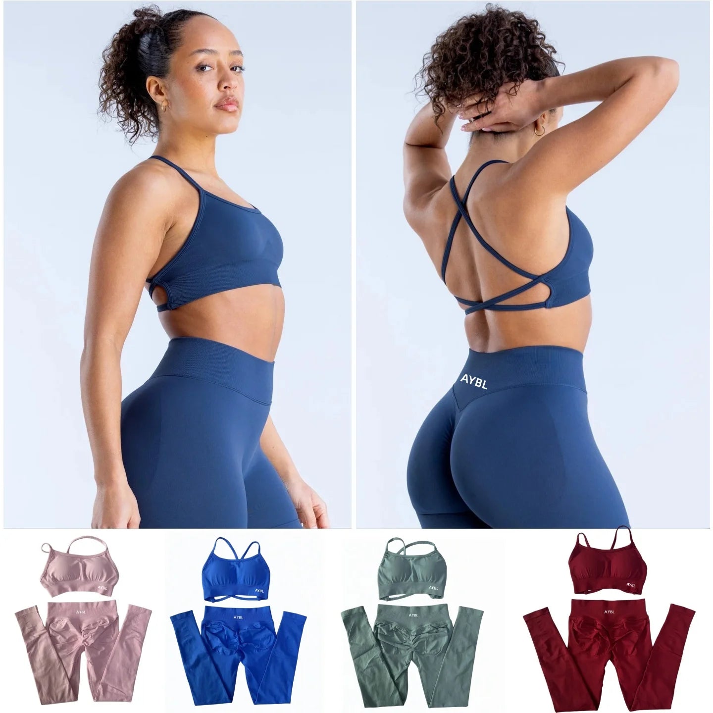 AYBL Yoga Set Seamless Yoga Set 2 Pieces Women Workout Set Scrunch Leggings Backless Sports Bra Fitness Top Gym Pants Clothes Ürün ana görseli
