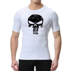 Skull Print Compression Shirts for Men Gym Workout Running Tshirts Sporty Athletic Quick Dry Tees Tops Short Sleeve Rash Guard