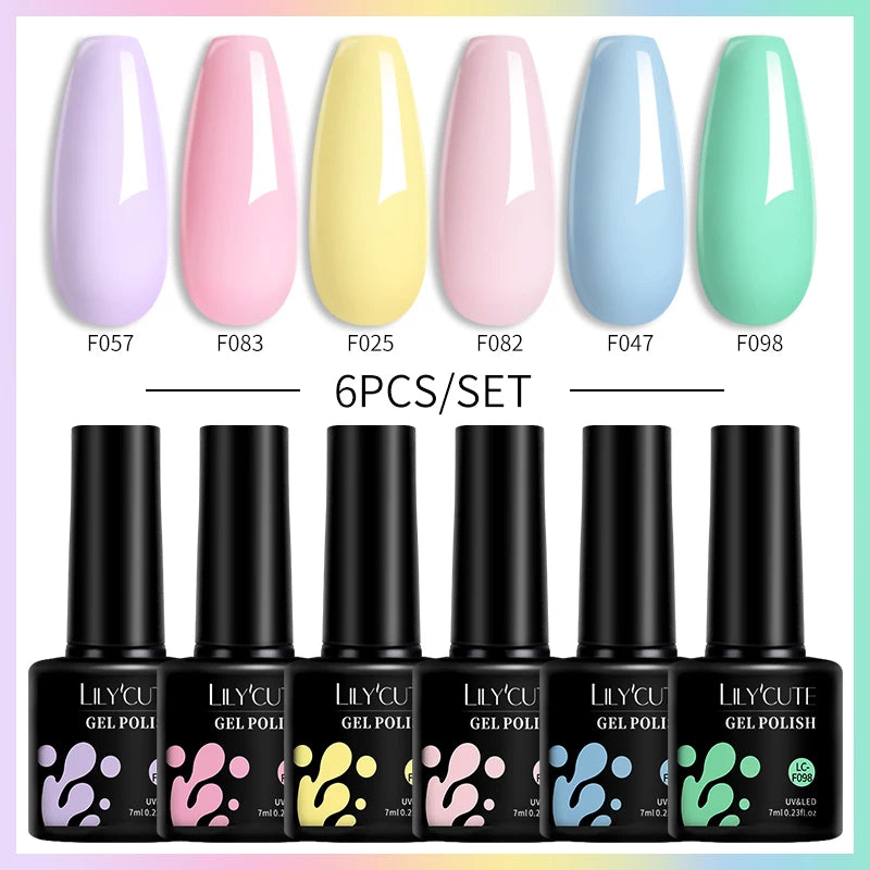 LILYCUTE 7ML 6PCS Neon Gel Nail Polish Set fluorescent Series Color Changing Semi Permanent Soak Off Manicure kit Nail Art Gel