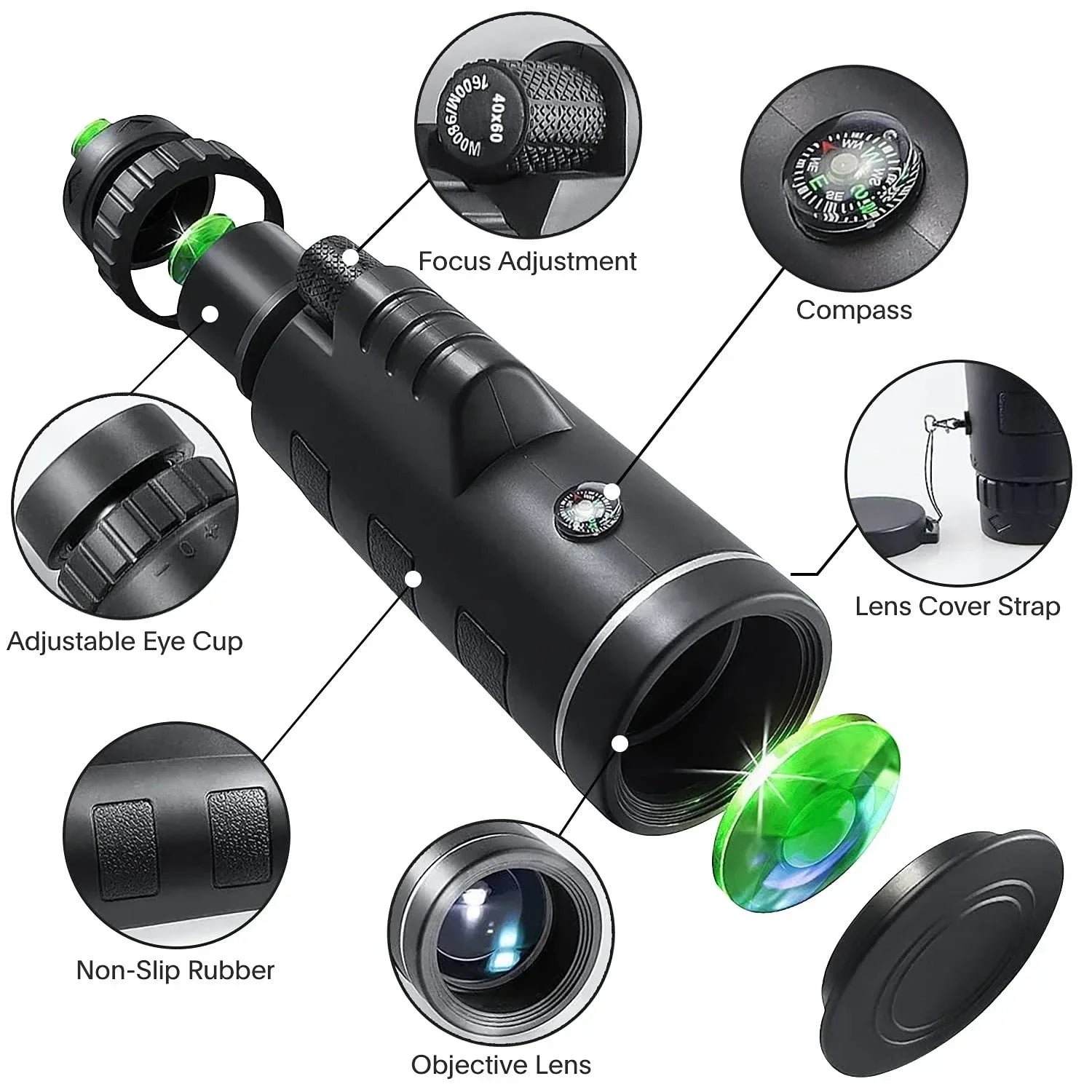DISCOVERY 40x60 Monocular Telescope with Smartphone Holder & Tripod, High Power BAK4 Prism Lens Monocular For Hunting Camping Main image