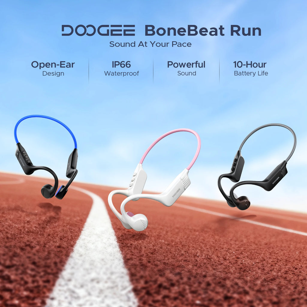 DOOGEE BoneBeat Run Bone Conduction Headphones Open-Ear Wireless Sports Earphone 10 Hours Battery Life for Running, Cycling