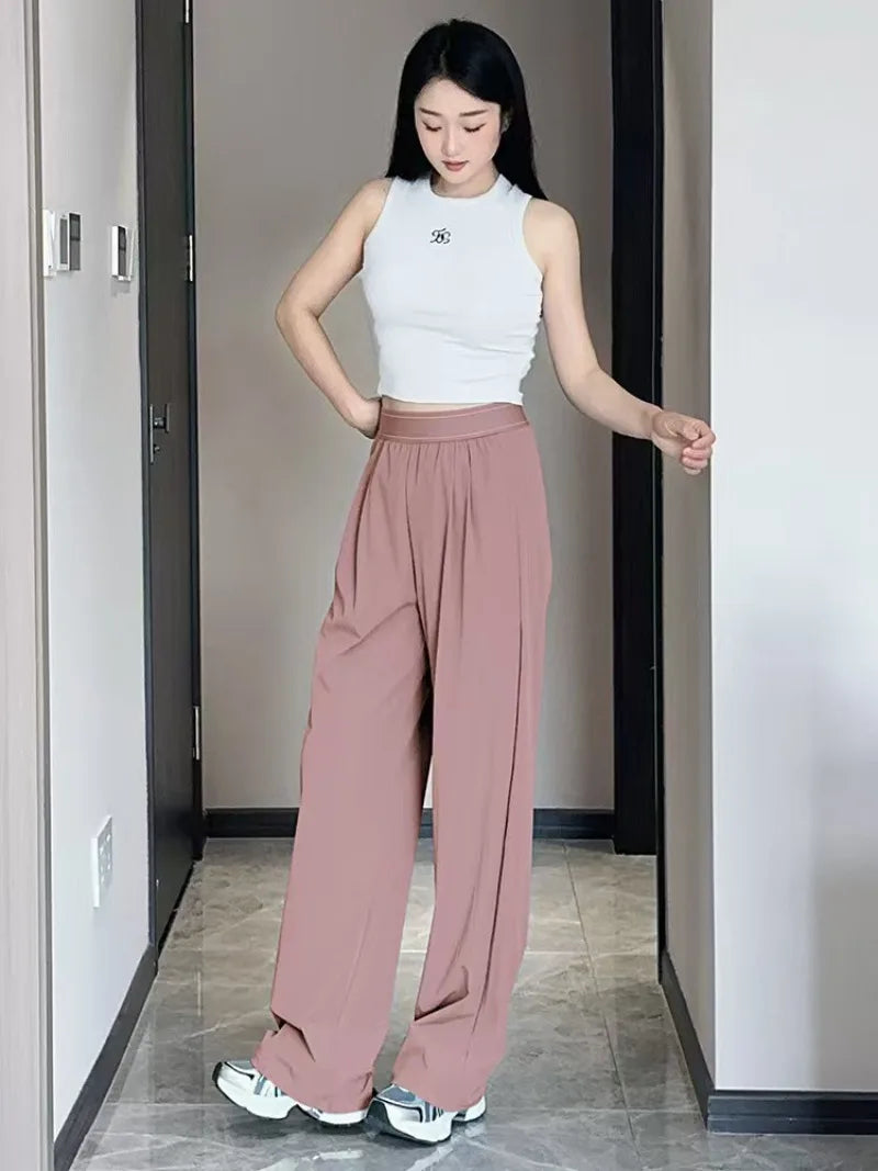 UNITIM Spring Women Straight Sports Pants Solid Loose Casual Yoga Pants for Female Lady Elastic Wiast Lady Quick-dry Sweatpants
