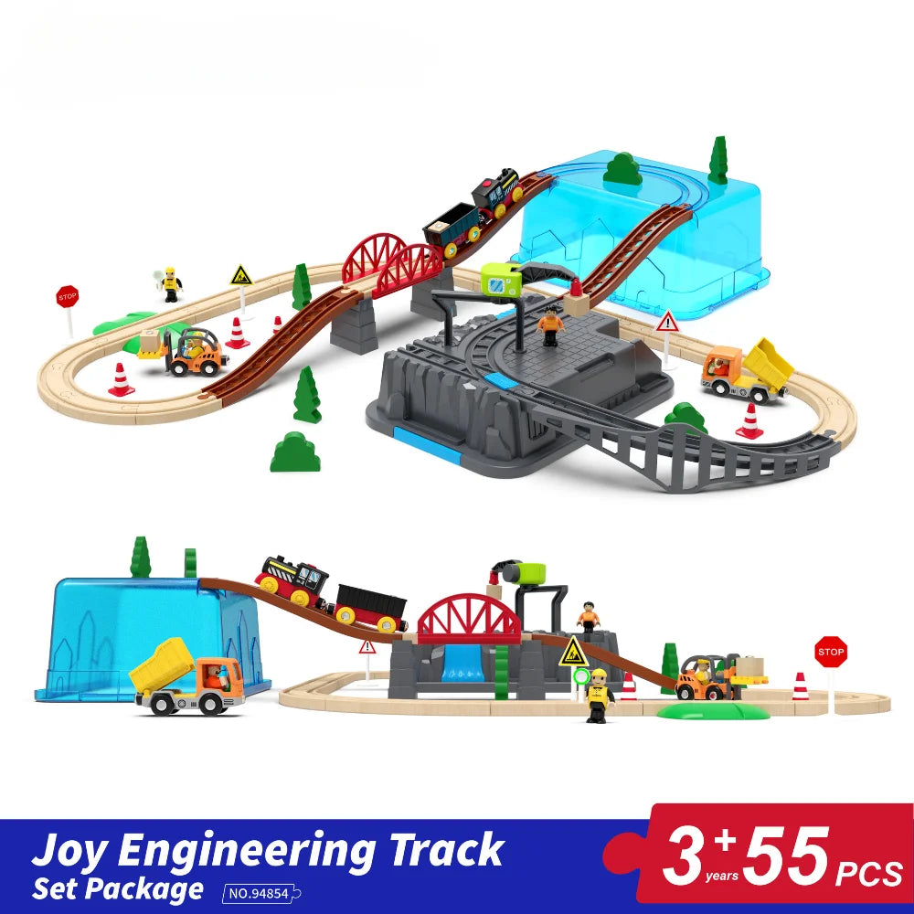 55pcs/set Wooden Railway Track Set Electric Train Magnetic Car Diecast Slot Fit All Brand Biro Wood Track Assemble Toy Boy Gift Ürün ana görseli