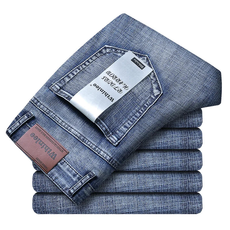Wthinlee 8 Models Spring Autumn Business Jeans Men Casual Straight Stretch Fashion Classic Work Denim Trousers Brand Clothing Ürün ana görseli