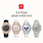 OLEVS 9978 Womens Watch Multifunctional Quartz Watch Waterproof Luminous Leather Strap Elegant Fashion Watches For Woman Gifts