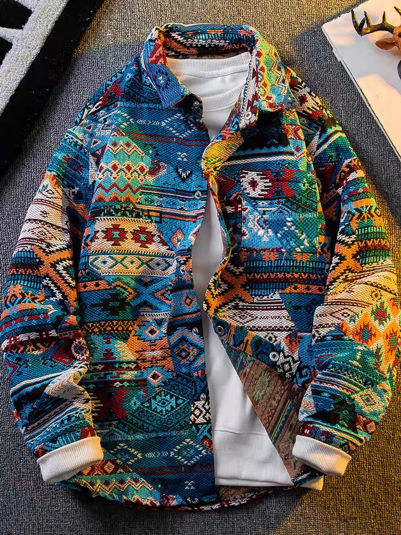 Spring and autumn new ethnic style printed long-sleeve jacket for men, high-end stylish trendy jacket Ürün ana görseli