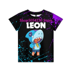 Boys Summer T-shirt Tees Brawl-Stars Anime Figures Leon Cartoon Characters Kids Cosplay Costumes Crow T Shirt Christmas Gifts