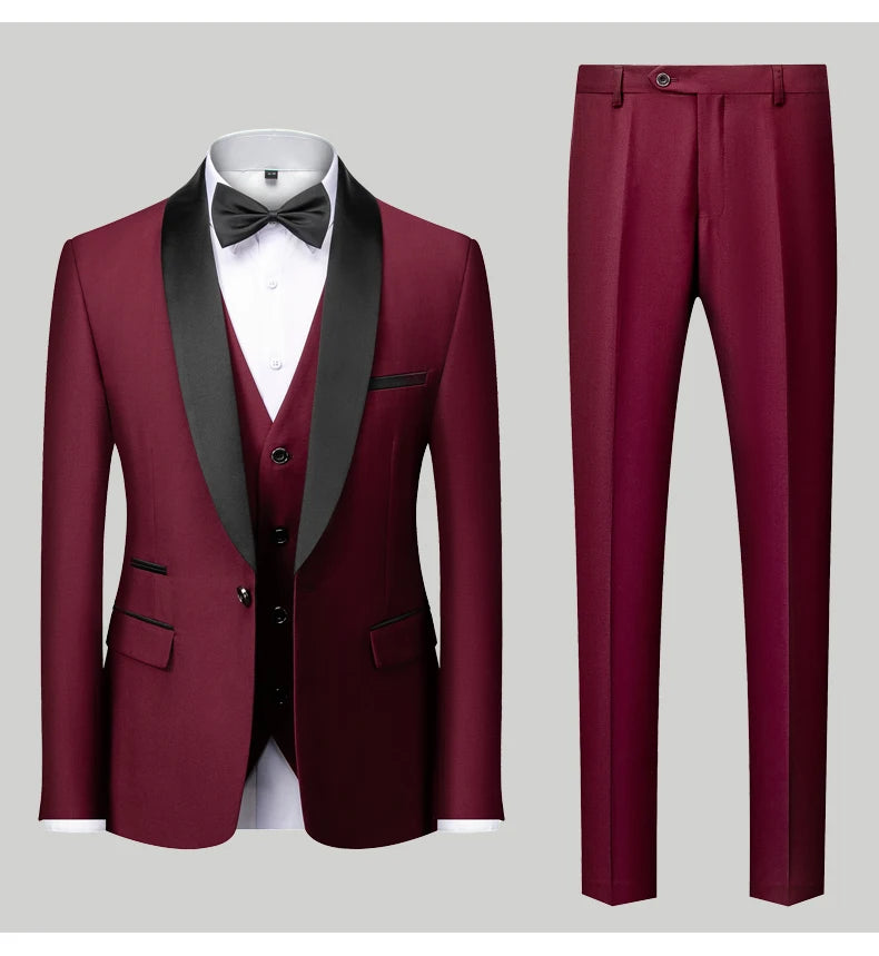 Men's Casual Business Have Smoking Suit High End Brand Boutique Fashion Blazer Vest Pants Groom Wedding Dress Party Suit