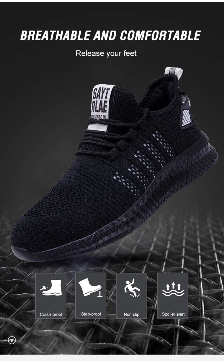 Work Safety Shoes Summer Breathable Men Air Cushion Work Protective Sneakers Anti-Puncture Work Shoes Male Steel Toe Shoes