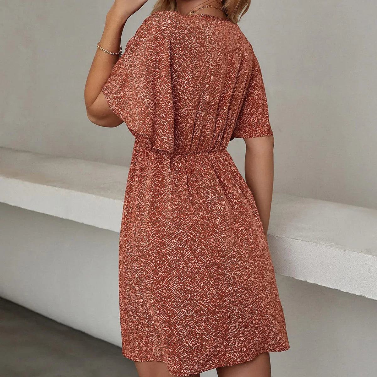 2024 Europe and the United States spring and summer new women's dress print V-neck short-sleeved casual loose dress women Secondary image
