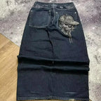 American Y2K Street Trend Letter Embroidered Loose Jeans Men Harajuku New Hip Hop Oversized Wide-leg Pants Unisex Mopping Jeans