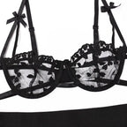 Lace Lingerie Set 3PC Sheer Bra Garter Belt Half Cup PushUp Underwear for Women