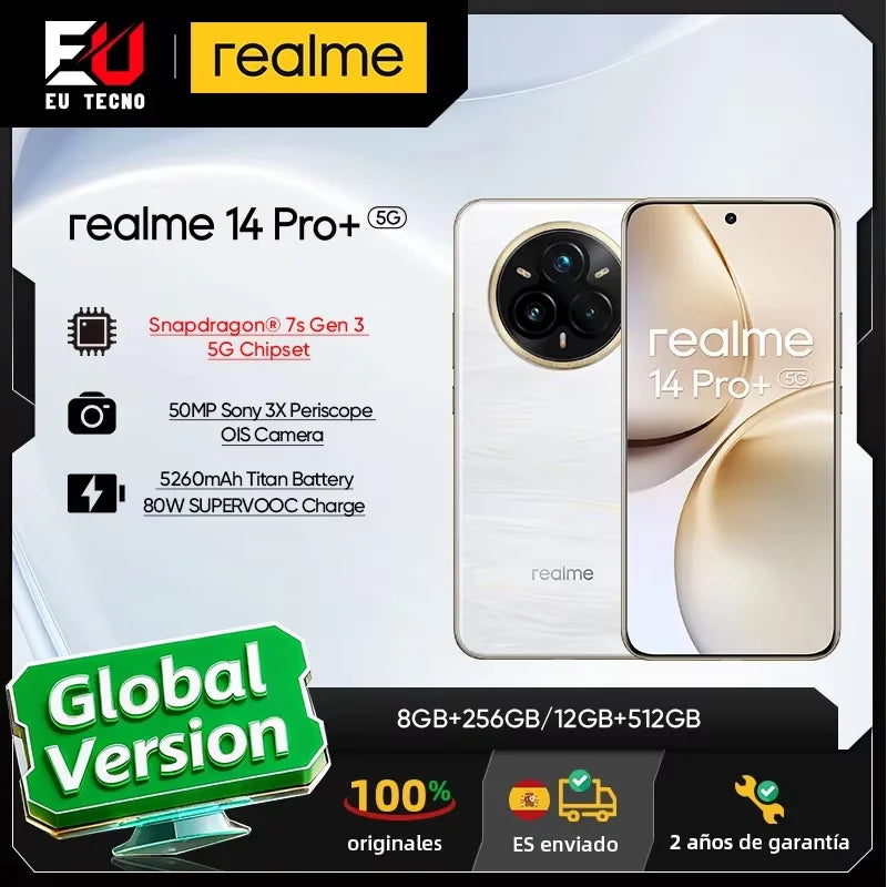 Global Version realme 14 Pro Plus 5G Smartphone Sony 3X Periscope OIS Camera Snapdragon7s Gen 3 80W SUPERVOOC Charge IP69 Main image