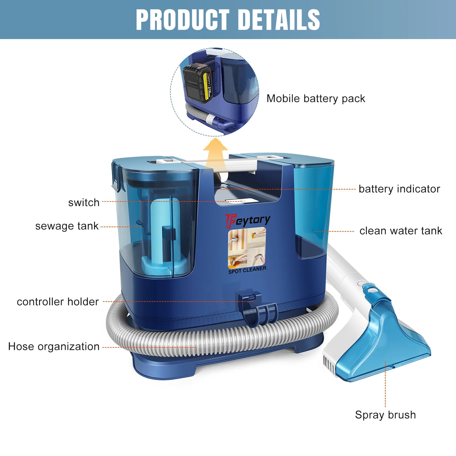 BRIEFNESS Cordless Upholstery Cleaner,2 Batteries, Stain Remover for Sofa,Mattress & Car Seat,Deep Pet Stain Removal for Fabric