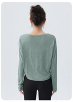 DRUR Women's Long Sleeve Yoga T-Shirts, Loose Fit Sports Fitness Crop Tops Casual Lightweight Thin Shirt For Gym Street Travel