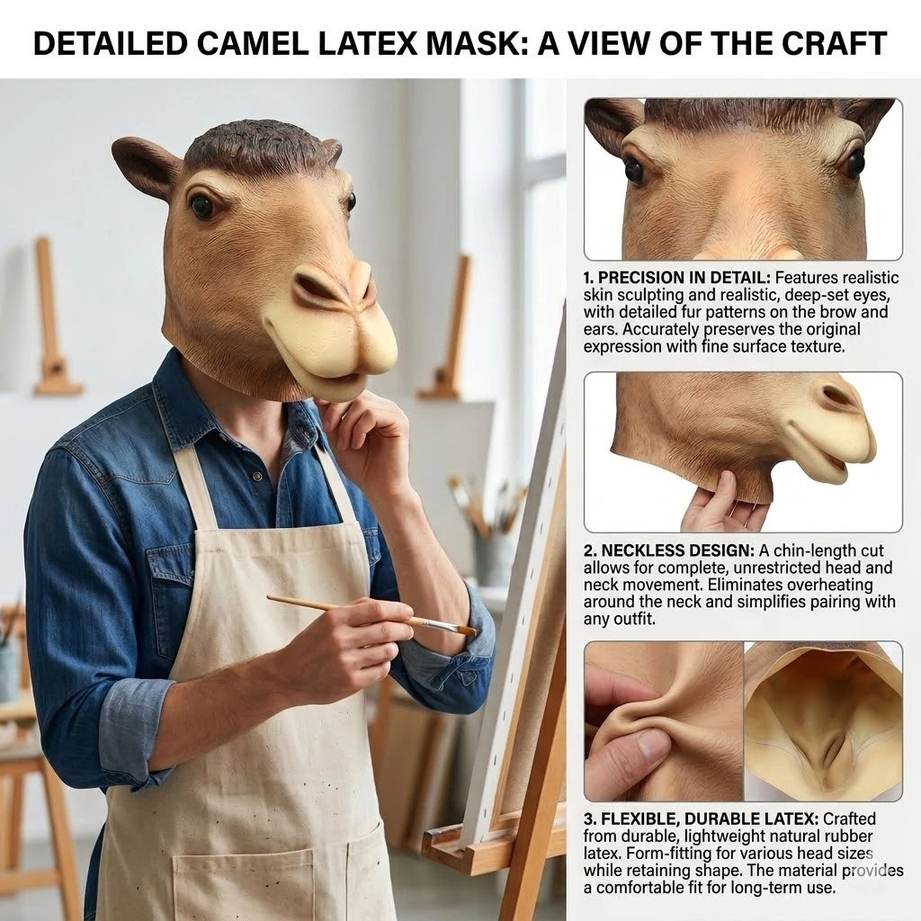 Camel Latex Mask Funny Animal Headgear Christmas Carnival Party Novelty Animal Full Head Mask Halloween Cosplay Head Cover