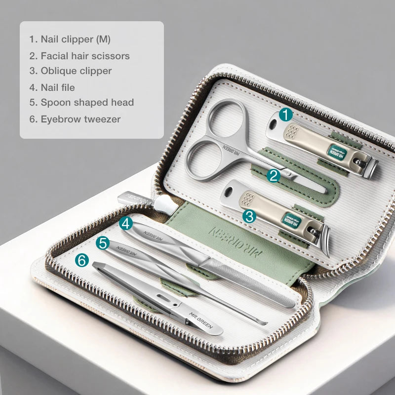 MR.GREEN Premium Manicure Set Professional-Grade Stainless Tools with Clean Lines & Travel-Ready Design Portable Case