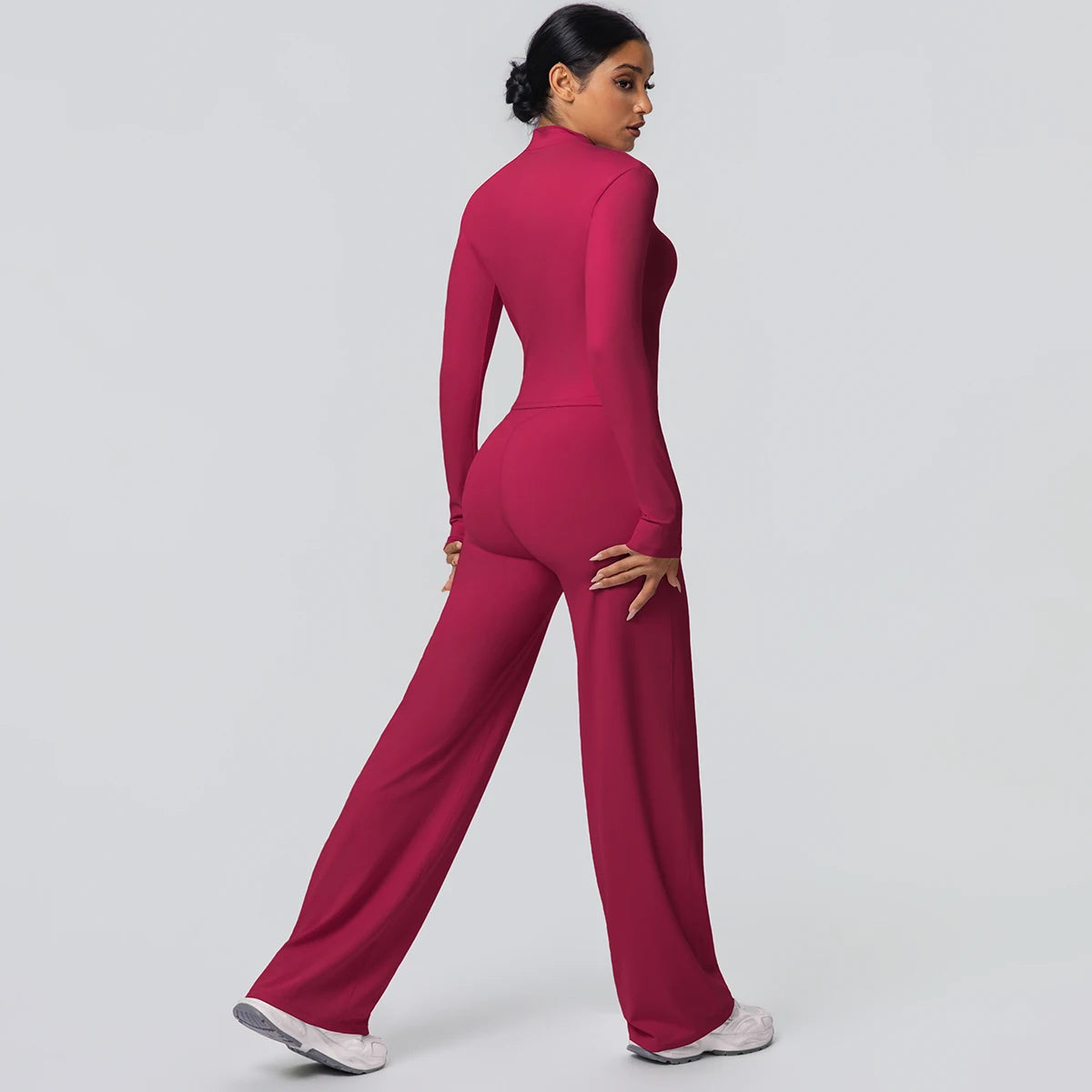 2pieces Quick Drying Sports Fitness Clothing Yoga Set Women Yoga Zipper Long Dleeves High Waisted Breathable Wide Leg Pants Set