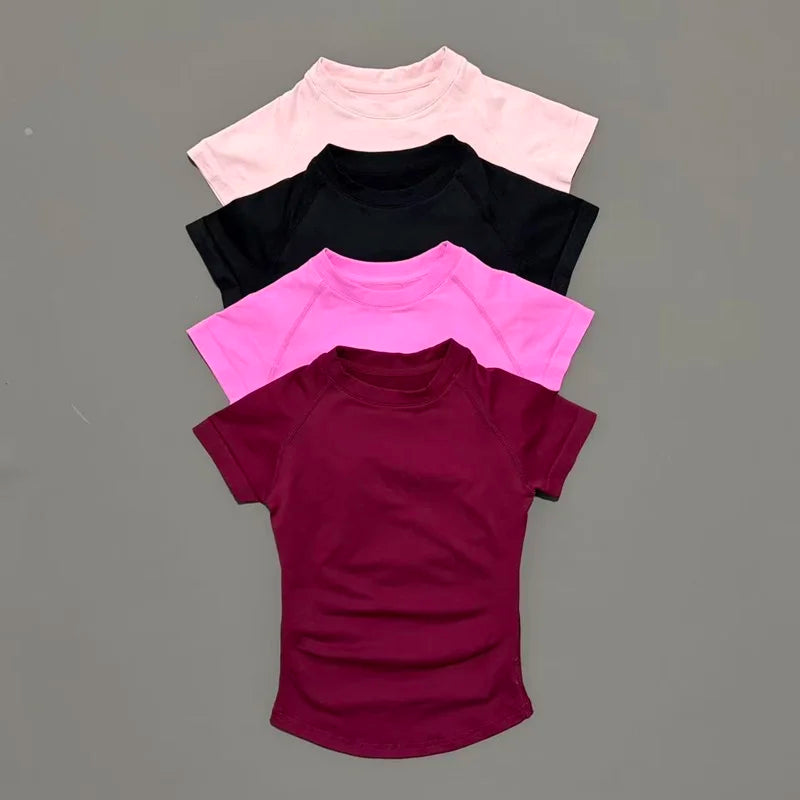 Sport Short Sleeve Top Women Running Sports T Shirt Summer Short Sleeve Round Neck Breathable Gym Vest Yoga Fitness Top Ürün ana görseli