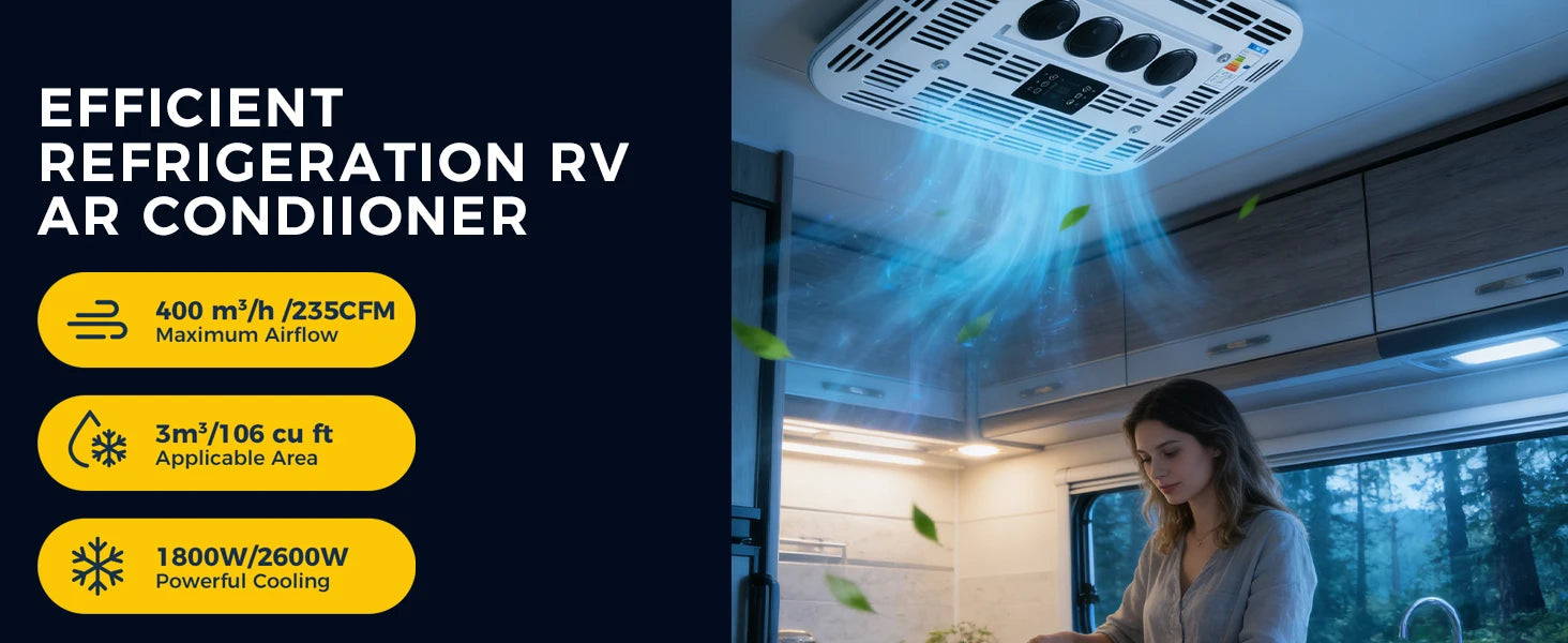 Sunster 12V/24V Fast Cooling Roof Air Conditioner Electric Cool RV Rooftop Parking for Truck Camper Van Caravans Motor home