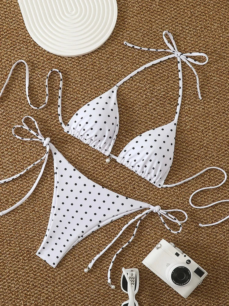 Sexy  Micro Bikinis Sets Pearl Dot Print Swimwear 2026 Bathing Suit Woman Beachwear Women Beach Summer Bikini Two-piece Swimsuit Ürün ana görseli