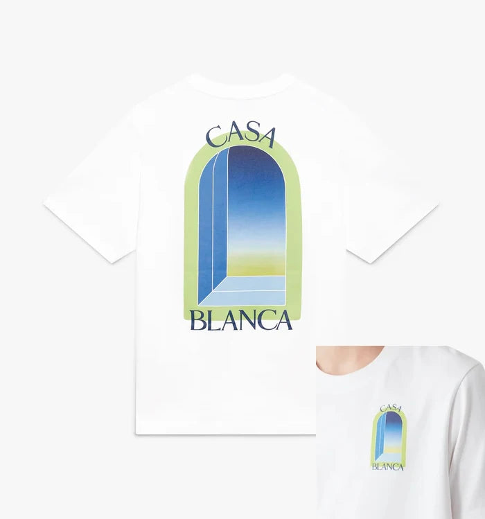 High-Quality White Arch-Print ShortSleeve T-Shirt Casual Round Neck Tee Summer Graphic Pattern Loose Fit Style For Men And Women Ürün ana görseli