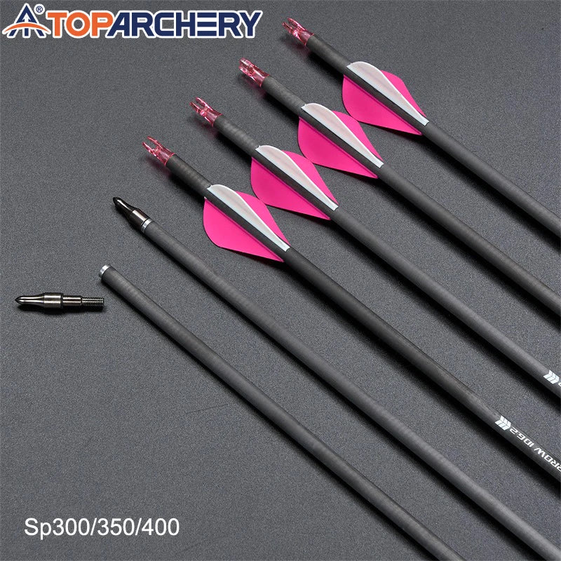 Toparchery Archery Pure Carbon Arrows, Brazier Feather, Spine 300/350/400 Outdoor Hunting Shooting Recurve Bow Arrow Accessories Main image