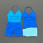 2 Pieces Sports Set Women Backless Halter Tops Fitness Tank Top High Waist Seamless High Stretch Shorts Gym Workout Sets